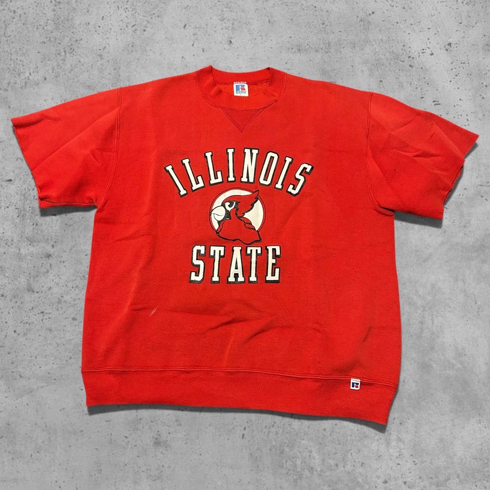 Vintage Russell Athletic Illinois State Short Sleeve Sweatshirt Red Large 90s